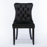 Dining Set: 4x Velvet Dining Chairs Upholstered Tufted Kithcen Chair with Solid Wood Legs Stud Trim and Ring-Black