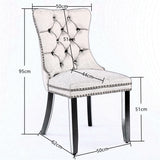 Dining Set: 4x Velvet Dining Chairs Upholstered Tufted Kithcen Chair with Solid Wood Legs Stud Trim and Ring-Black