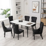 Dining Set: 4x Velvet Dining Chairs Upholstered Tufted Kithcen Chair with Solid Wood Legs Stud Trim and Ring-Black