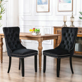 Dining Set: 4x Velvet Dining Chairs Upholstered Tufted Kithcen Chair with Solid Wood Legs Stud Trim and Ring-Black