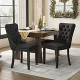 Dining Set: 4x Velvet Dining Chairs Upholstered Tufted Kithcen Chair with Solid Wood Legs Stud Trim and Ring-Black
