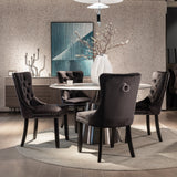 Dining Set: 4x Velvet Dining Chairs Upholstered Tufted Kithcen Chair with Solid Wood Legs Stud Trim and Ring-Black