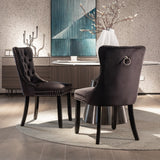 Dining Set: 4x Velvet Dining Chairs Upholstered Tufted Kithcen Chair with Solid Wood Legs Stud Trim and Ring-Black