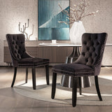 Dining Set: 4x Velvet Dining Chairs Upholstered Tufted Kithcen Chair with Solid Wood Legs Stud Trim and Ring-Black