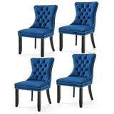 Dining Set: 4x Velvet Dining Chairs Upholstered Tufted Kithcen Chair with Solid Wood Legs Stud Trim and Ring-Blue