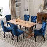 Dining Set: 4x Velvet Dining Chairs Upholstered Tufted Kithcen Chair with Solid Wood Legs Stud Trim and Ring-Blue