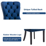 Dining Set: 4x Velvet Dining Chairs Upholstered Tufted Kithcen Chair with Solid Wood Legs Stud Trim and Ring-Blue
