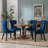 Dining Set: 4x Velvet Dining Chairs Upholstered Tufted Kithcen Chair with Solid Wood Legs Stud Trim and Ring-Blue