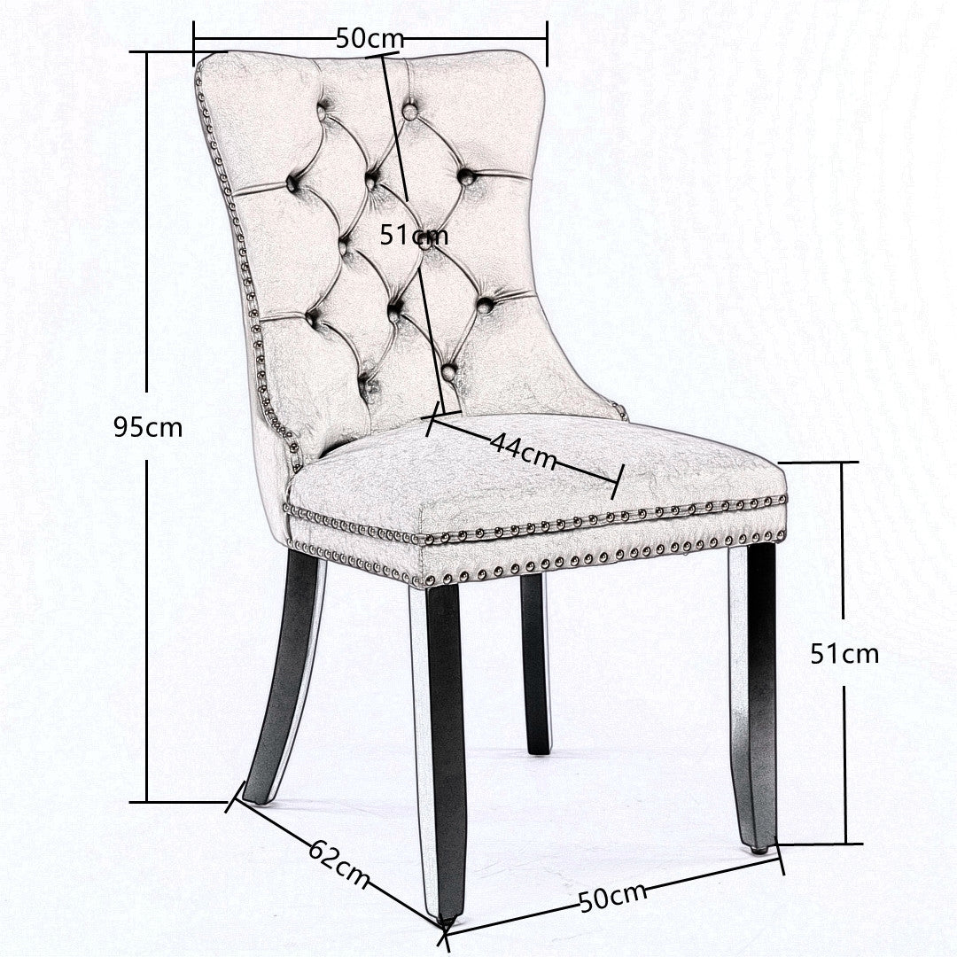 Kitchen & Dining Chairs: 2x Velvet Dining Chairs Upholstered Tufted Kithcen Chair with Solid Wood Legs Stud Trim and Ring-Blue