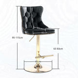 Table & Bar Stools: 4x Height Adjustable Swivel Bar Stool Velvet Studs Barstool with Footrest and Golden Base- Black