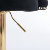 Table & Bar Stools: 4x Height Adjustable Swivel Bar Stool Velvet Studs Barstool with Footrest and Golden Base- Black
