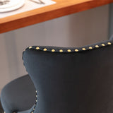 Table & Bar Stools: 4x Height Adjustable Swivel Bar Stool Velvet Studs Barstool with Footrest and Golden Base- Black