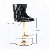 Table & Bar Stools: 4x Height Adjustable Swivel Bar Stool Velvet Studs Barstool with Footrest and Golden Base- Grey