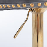 Table & Bar Stools: 4x Height Adjustable Swivel Bar Stool Velvet Studs Barstool with Footrest and Golden Base- Grey