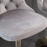 Table & Bar Stools: 4x Height Adjustable Swivel Bar Stool Velvet Studs Barstool with Footrest and Golden Base- Grey