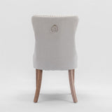 6x AADEN Modern Elegant Button-Tufted Upholstered Linen Fabric with Studs Trim and Wooden legs Dining Side Chair-Beige