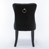 2x Velvet Dining Chairs Upholstered Tufted Kithcen Chair with Solid Wood Legs Stud Trim and Ring-Black