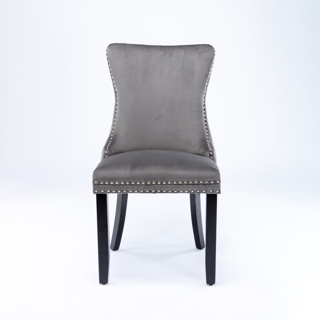 Kitchen & Dining Chairs: 6x Velvet Upholstered Dining Chairs Tufted Wingback Side Chair with Studs Trim Solid Wood Legs for Kitchen