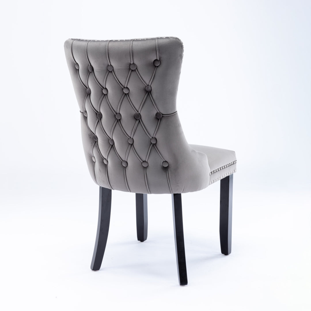 Kitchen & Dining Chairs: 6x Velvet Upholstered Dining Chairs Tufted Wingback Side Chair with Studs Trim Solid Wood Legs for Kitchen
