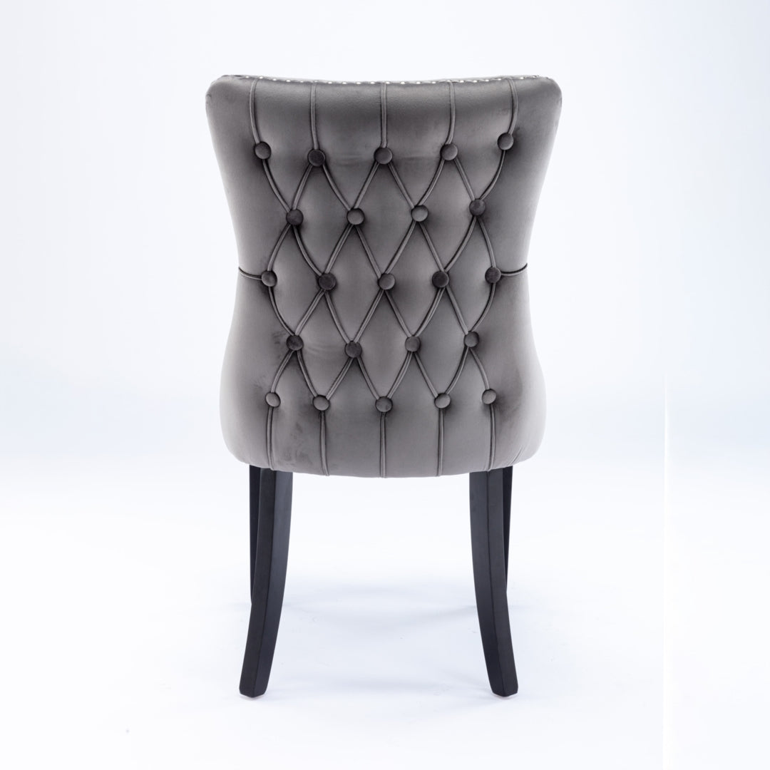 Kitchen & Dining Chairs: 6x Velvet Upholstered Dining Chairs Tufted Wingback Side Chair with Studs Trim Solid Wood Legs for Kitchen