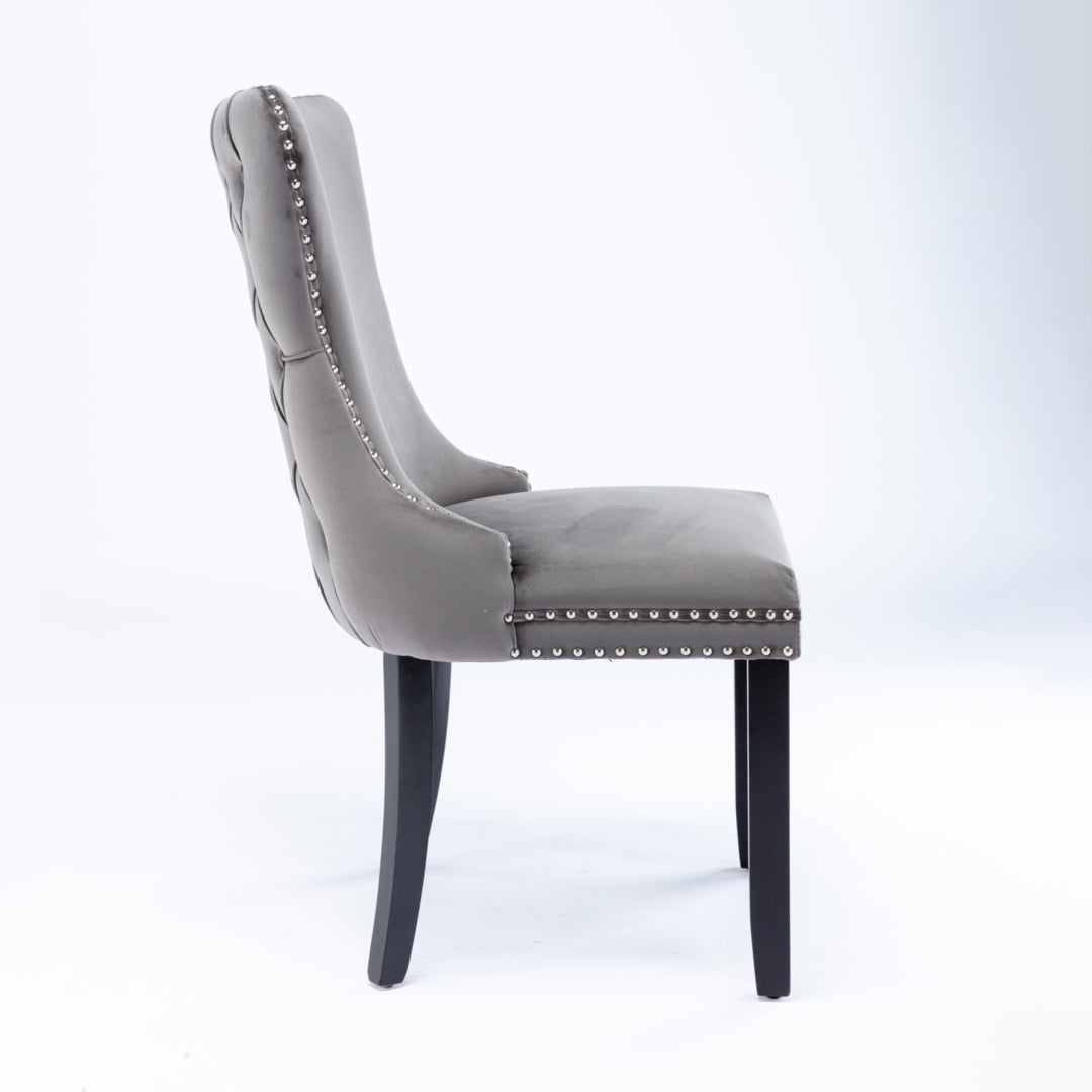 Kitchen & Dining Chairs: 6x Velvet Upholstered Dining Chairs Tufted Wingback Side Chair with Studs Trim Solid Wood Legs for Kitchen