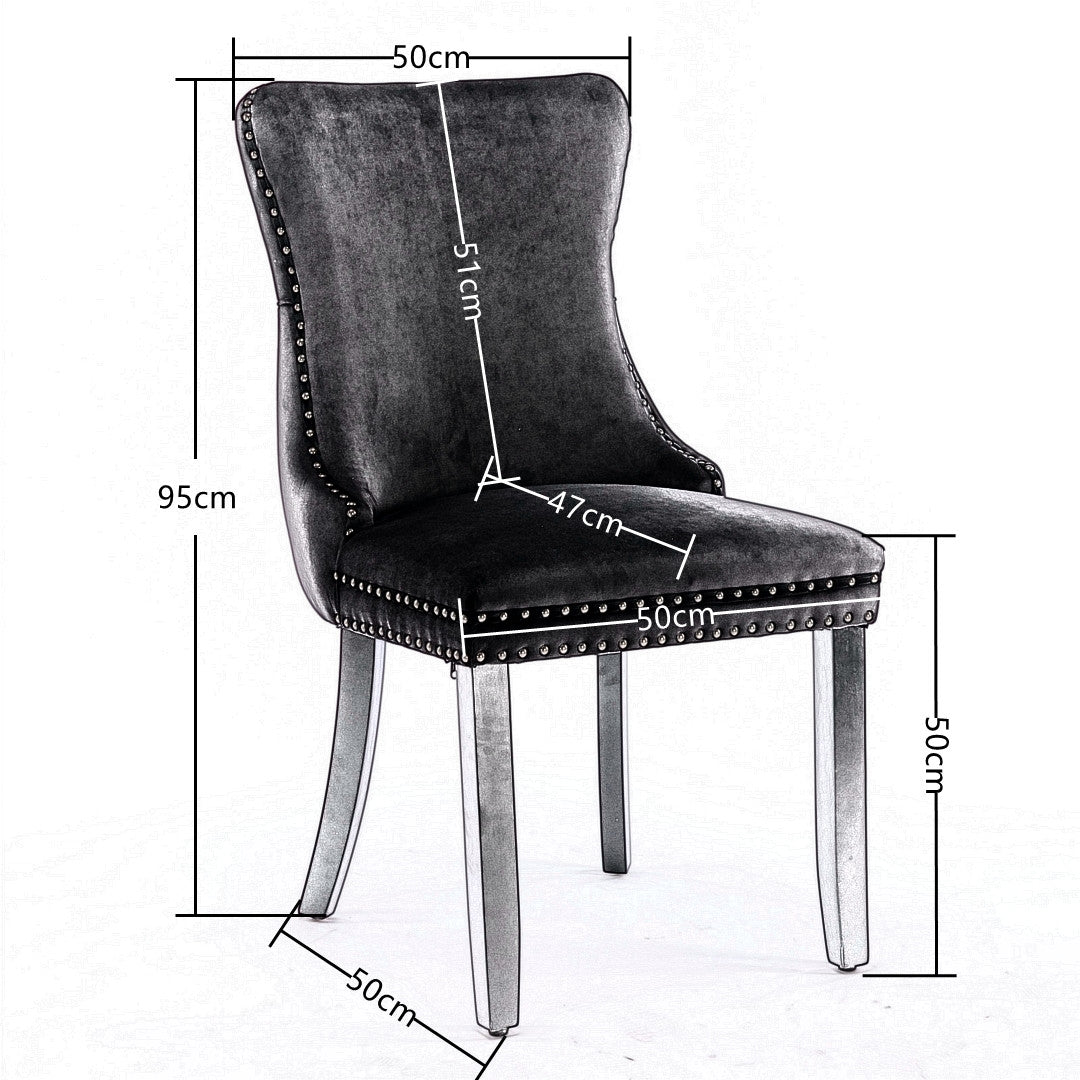 Kitchen & Dining Chairs: 6x Velvet Upholstered Dining Chairs Tufted Wingback Side Chair with Studs Trim Solid Wood Legs for Kitchen