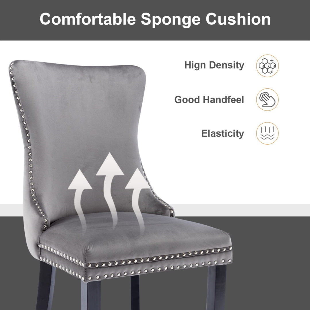 Kitchen & Dining Chairs: 6x Velvet Upholstered Dining Chairs Tufted Wingback Side Chair with Studs Trim Solid Wood Legs for Kitchen