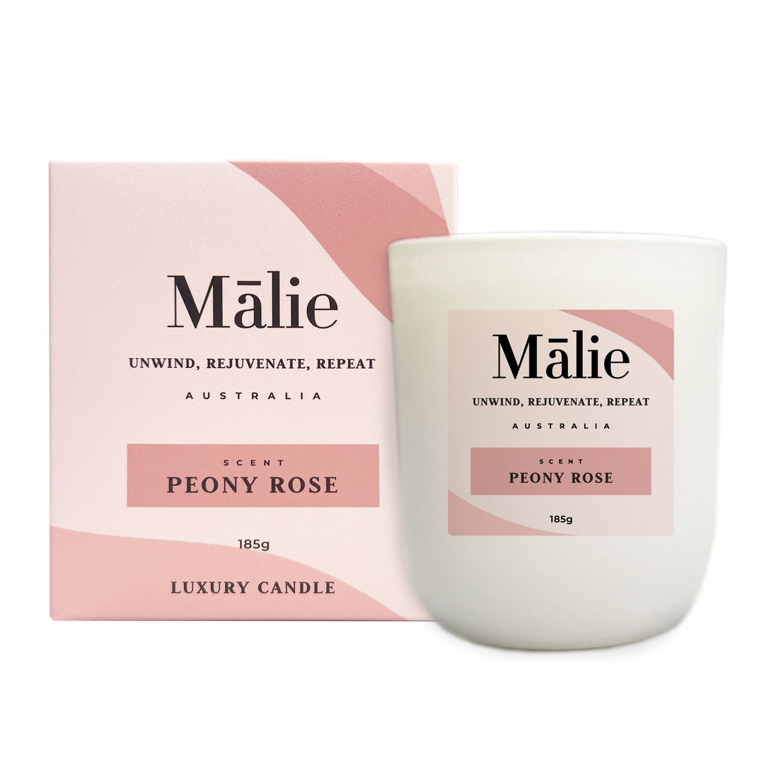 Wellness Accessories: Peony Rose Luxury Soy Candle 185g - Malie