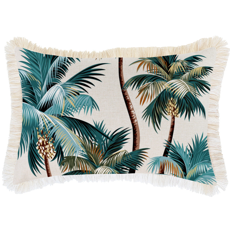Cushions & Throws: Cushion Cover-Coastal Fringe Natural-Palm Trees Natural-35cm x 50cm