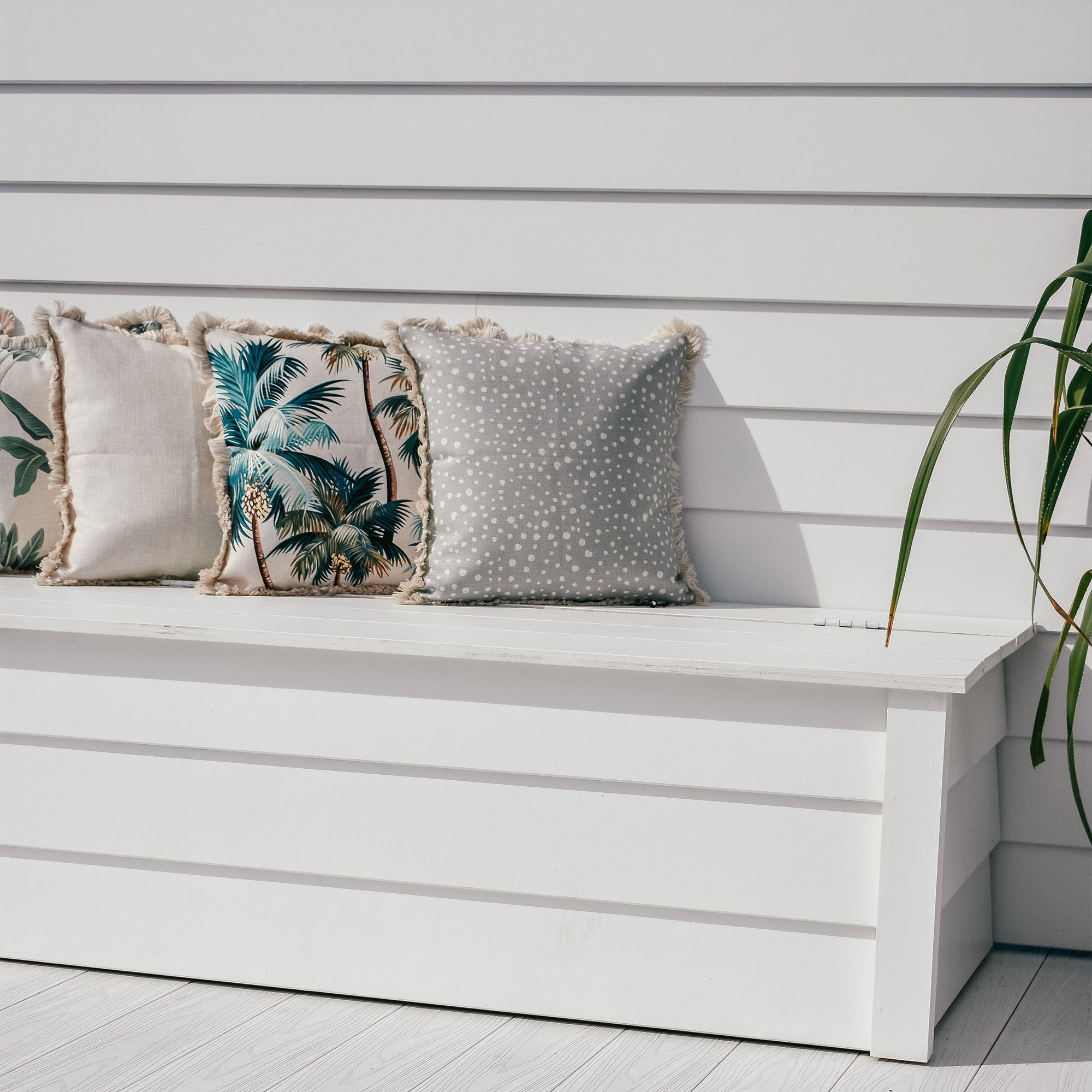 Cushions & Throws: Cushion Cover-Coastal Fringe Natural-Palm Trees Natural-45cm x 45cm