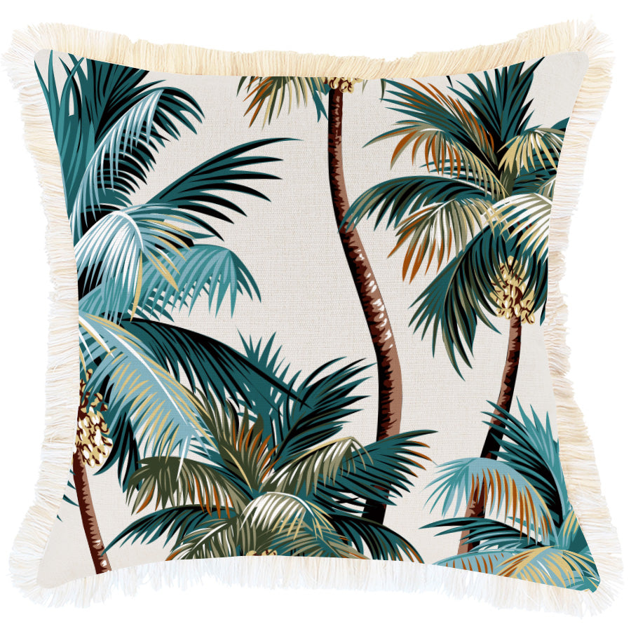 Cushions & Throws: Cushion Cover-Coastal Fringe Natural-Palm Trees Natural-45cm x 45cm