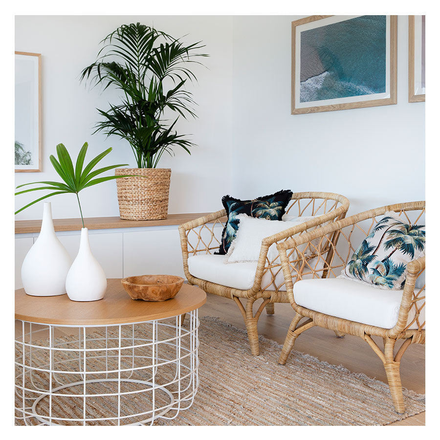 Cushions & Throws: Cushion Cover-Coastal Fringe Natural-Palm Trees Natural-45cm x 45cm
