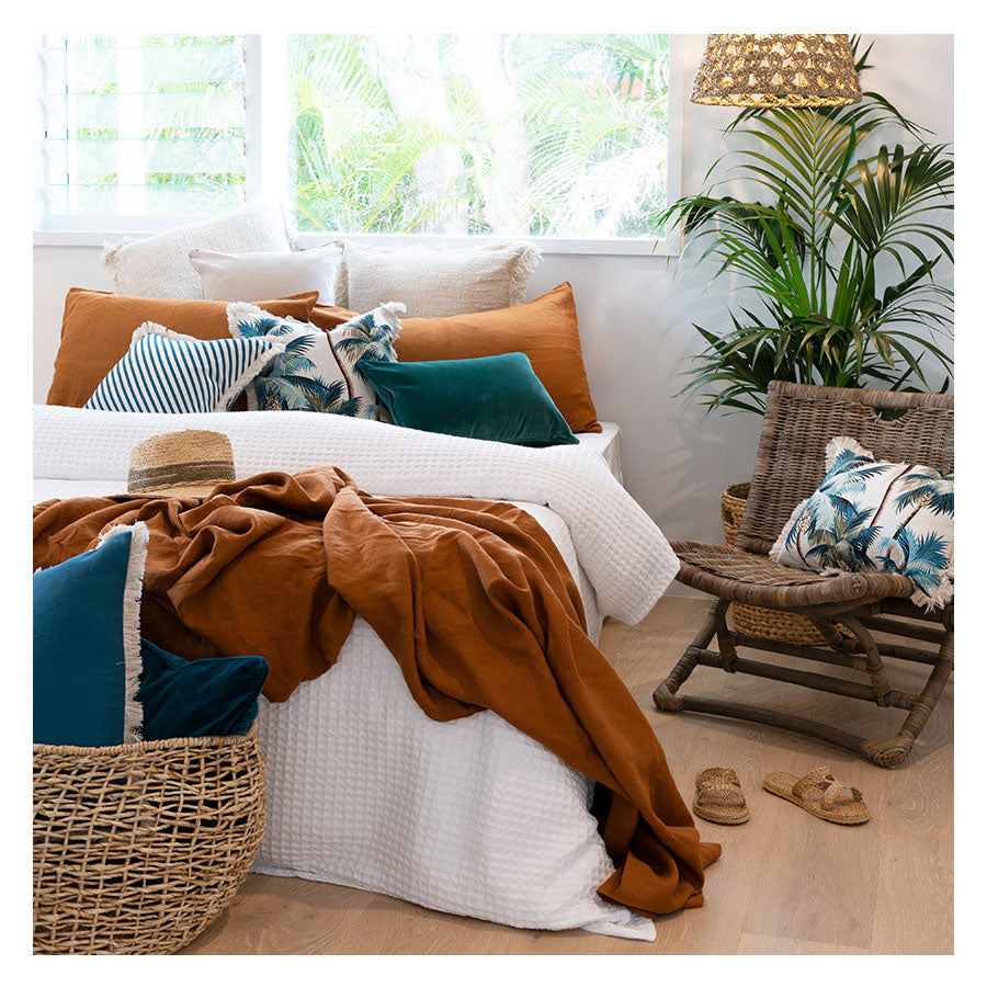 Cushions & Throws: Cushion Cover-Coastal Fringe Natural-Palm Trees Natural-45cm x 45cm