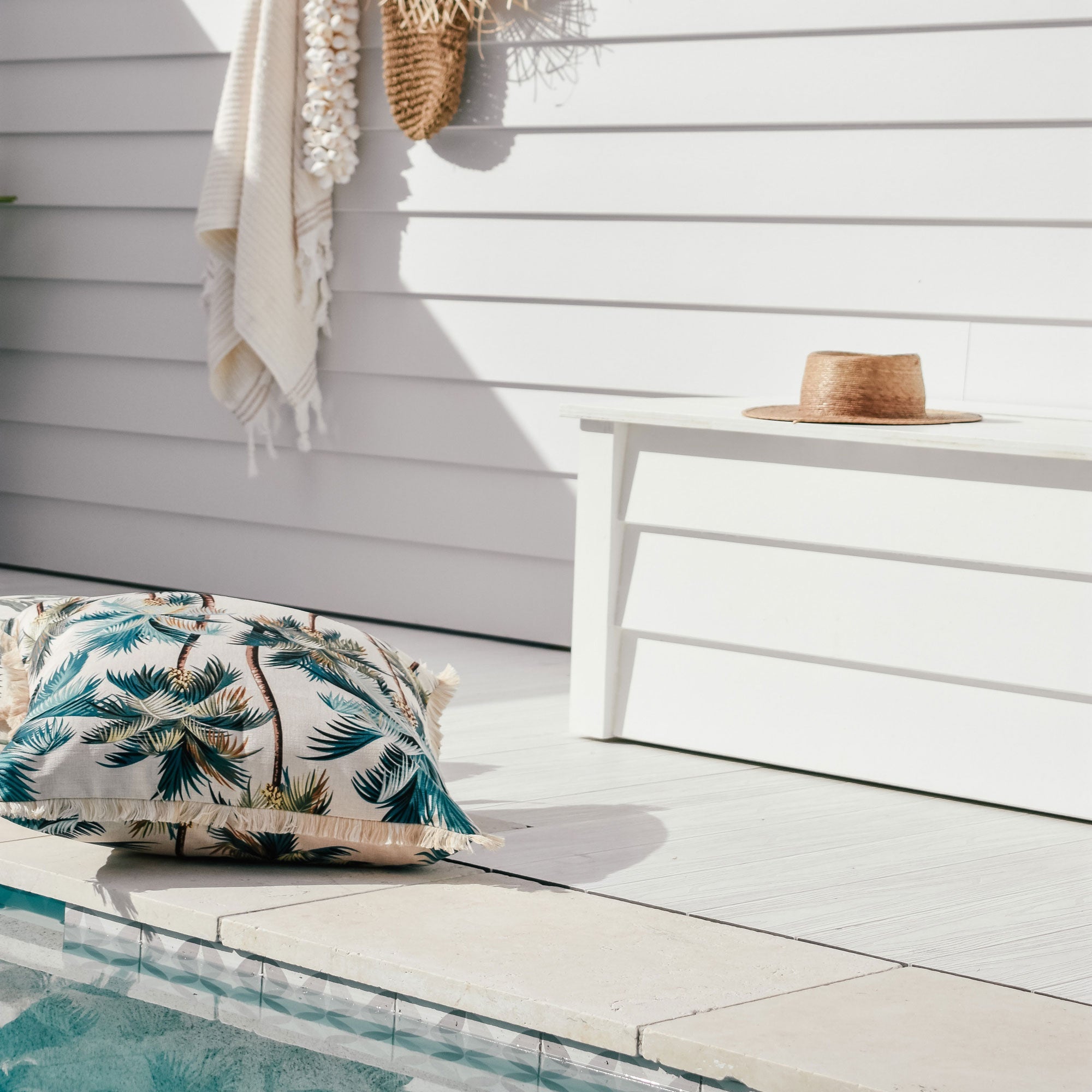 Cushions & Throws: Cushion Cover-Coastal Fringe Natural-Palm Trees Natural-60cm x 60cm