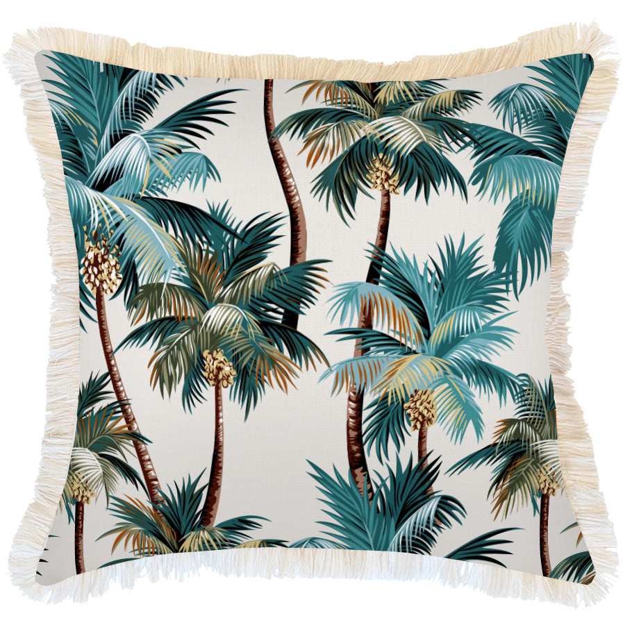 Cushions & Throws: Cushion Cover-Coastal Fringe Natural-Palm Trees Natural-60cm x 60cm