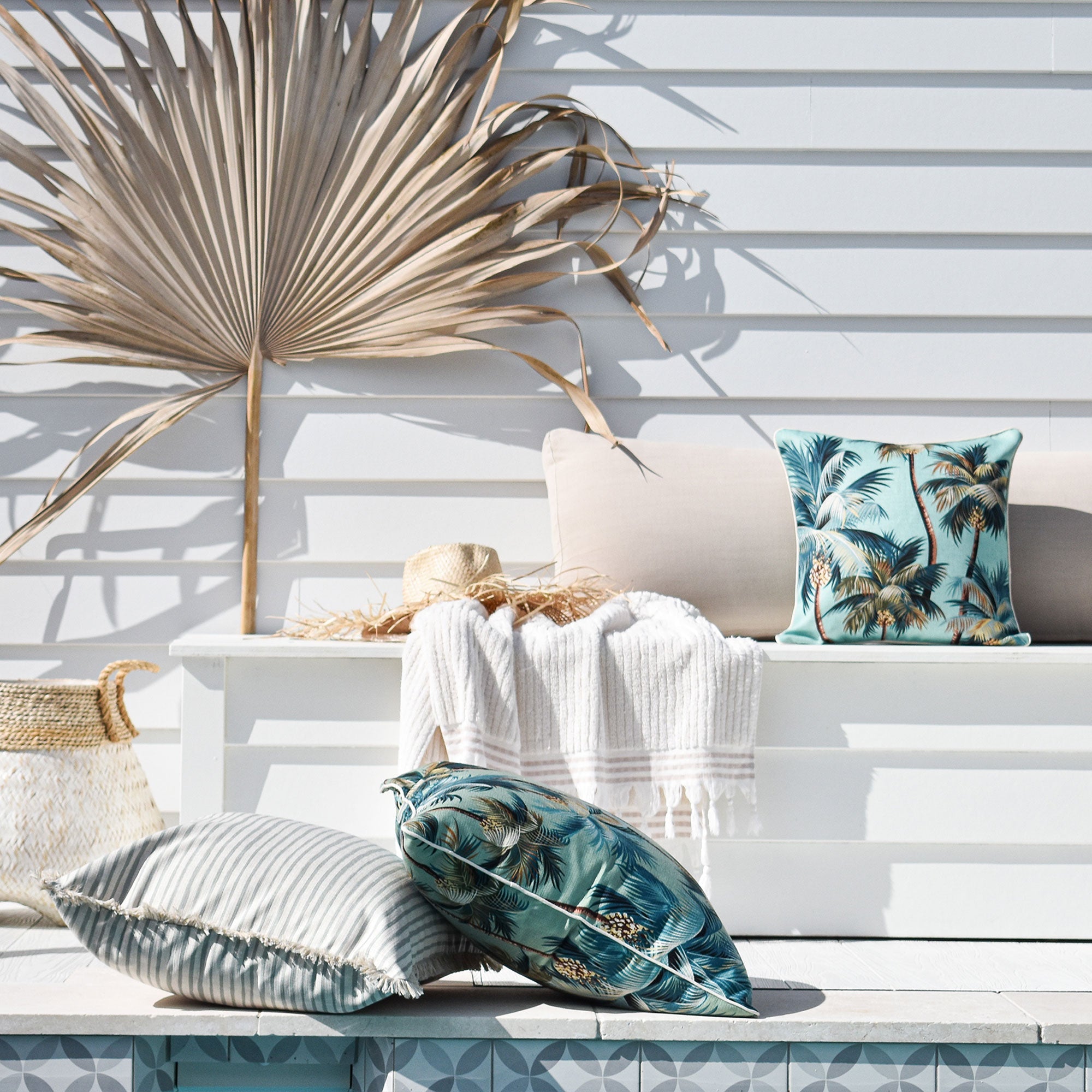 Cushions & Throws: Cushion Cover-With Piping-Palm Trees Lagoon-60cm x 60cm