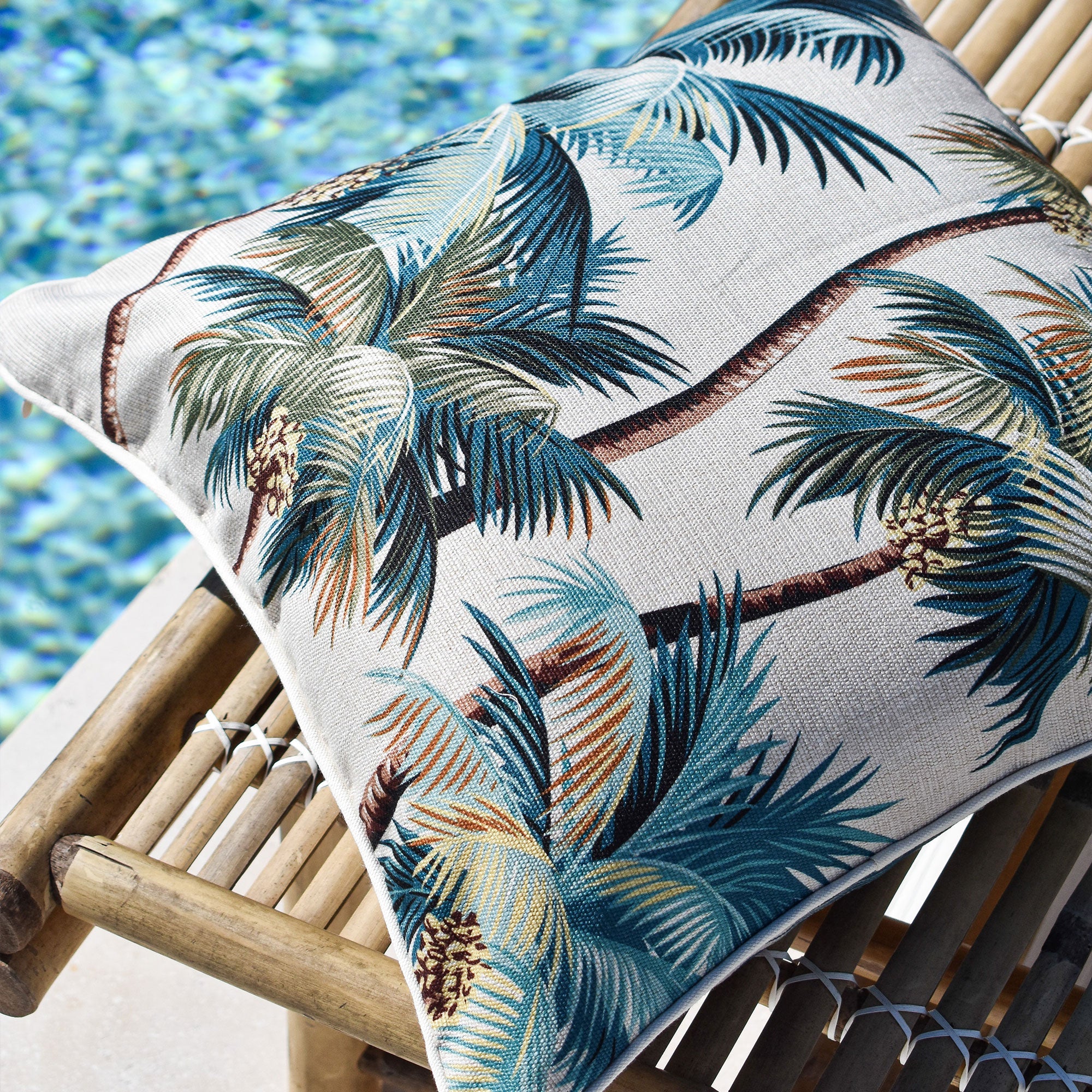 Cushions & Throws: Cushion Cover-With Piping-Palm Trees Natural-45cm x 45cm