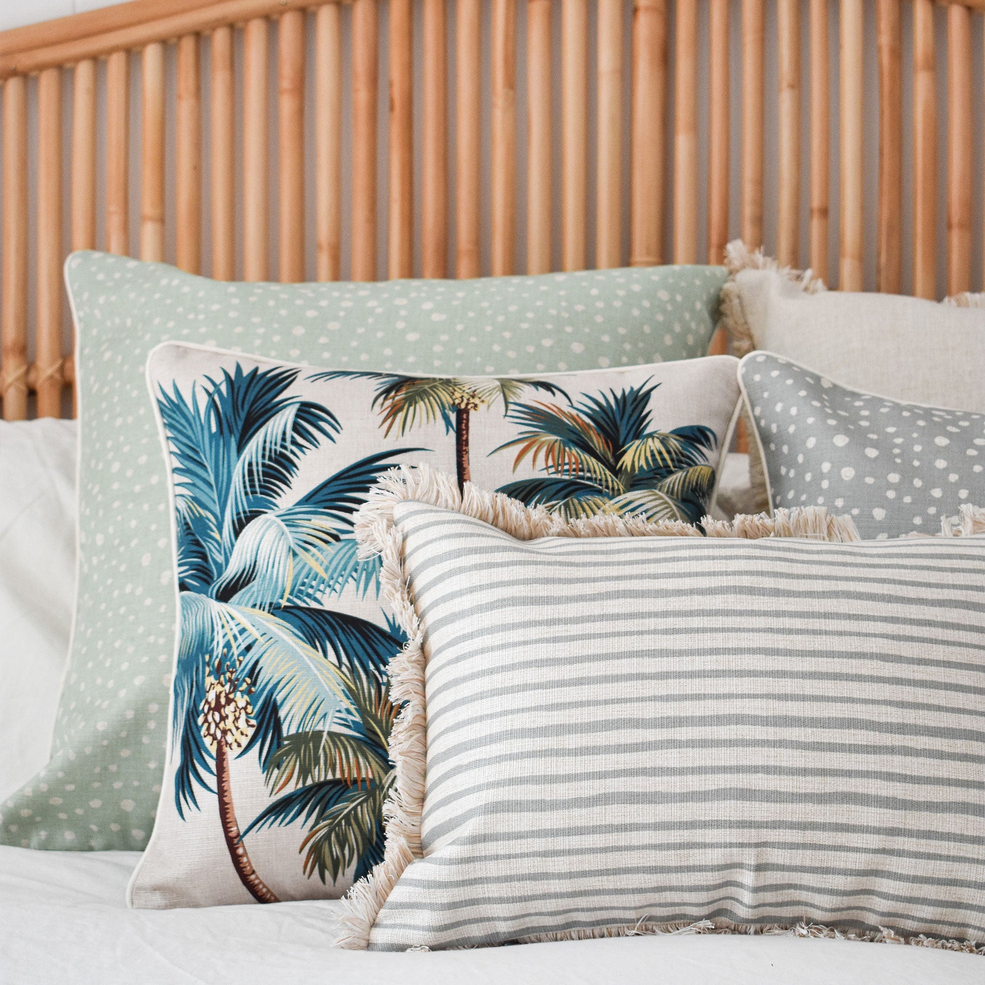 Cushions & Throws: Cushion Cover-With Piping-Palm Trees Natural-45cm x 45cm