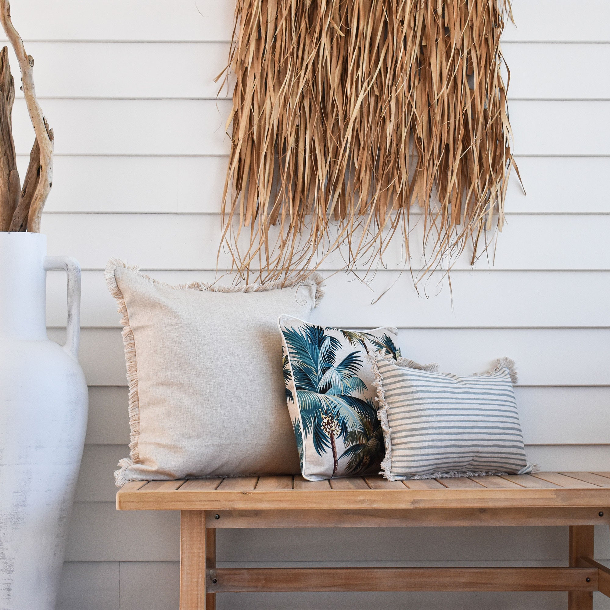 Cushions & Throws: Cushion Cover-With Piping-Palm Trees Natural-45cm x 45cm