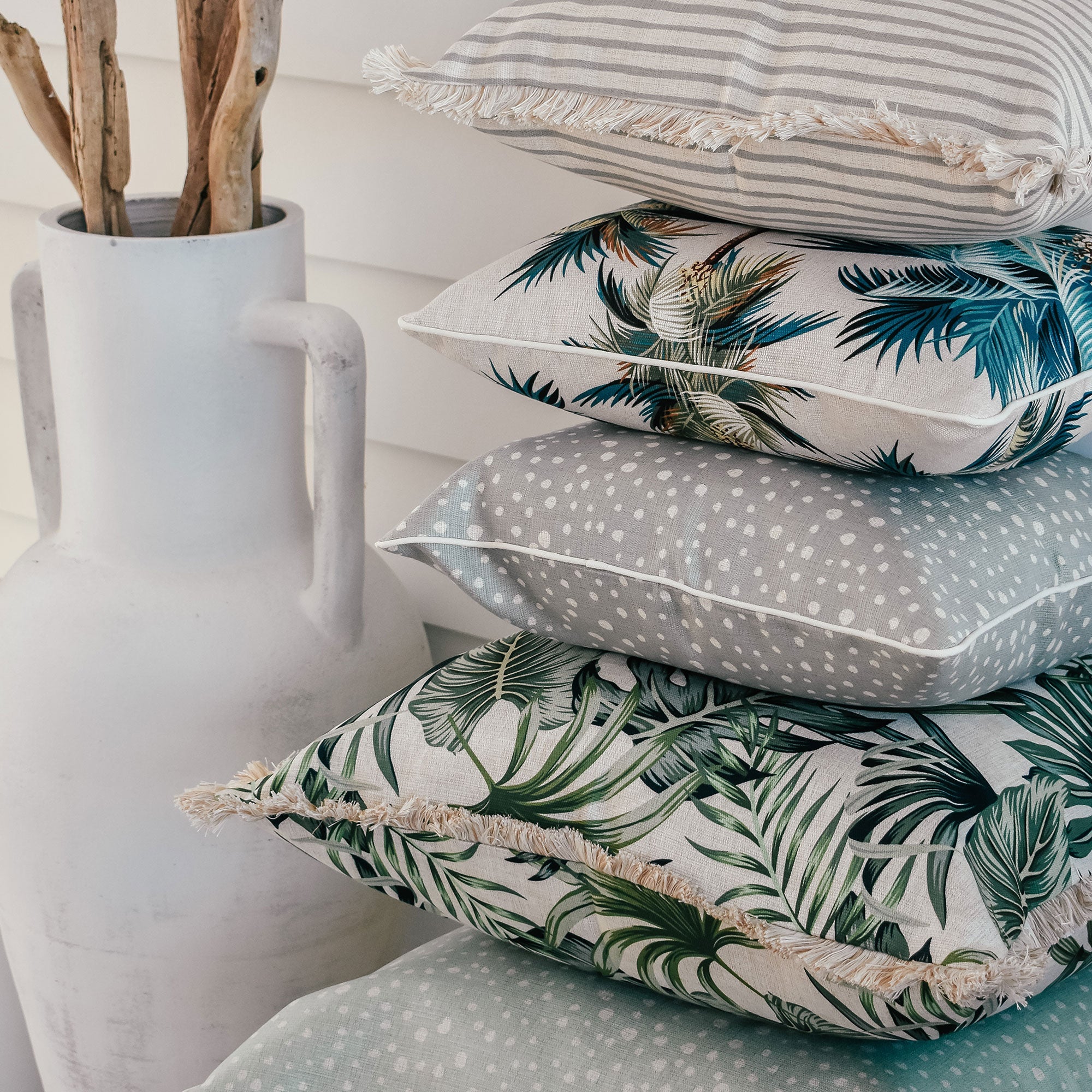 Cushions & Throws: Cushion Cover-With Piping-Palm Trees Natural-45cm x 45cm