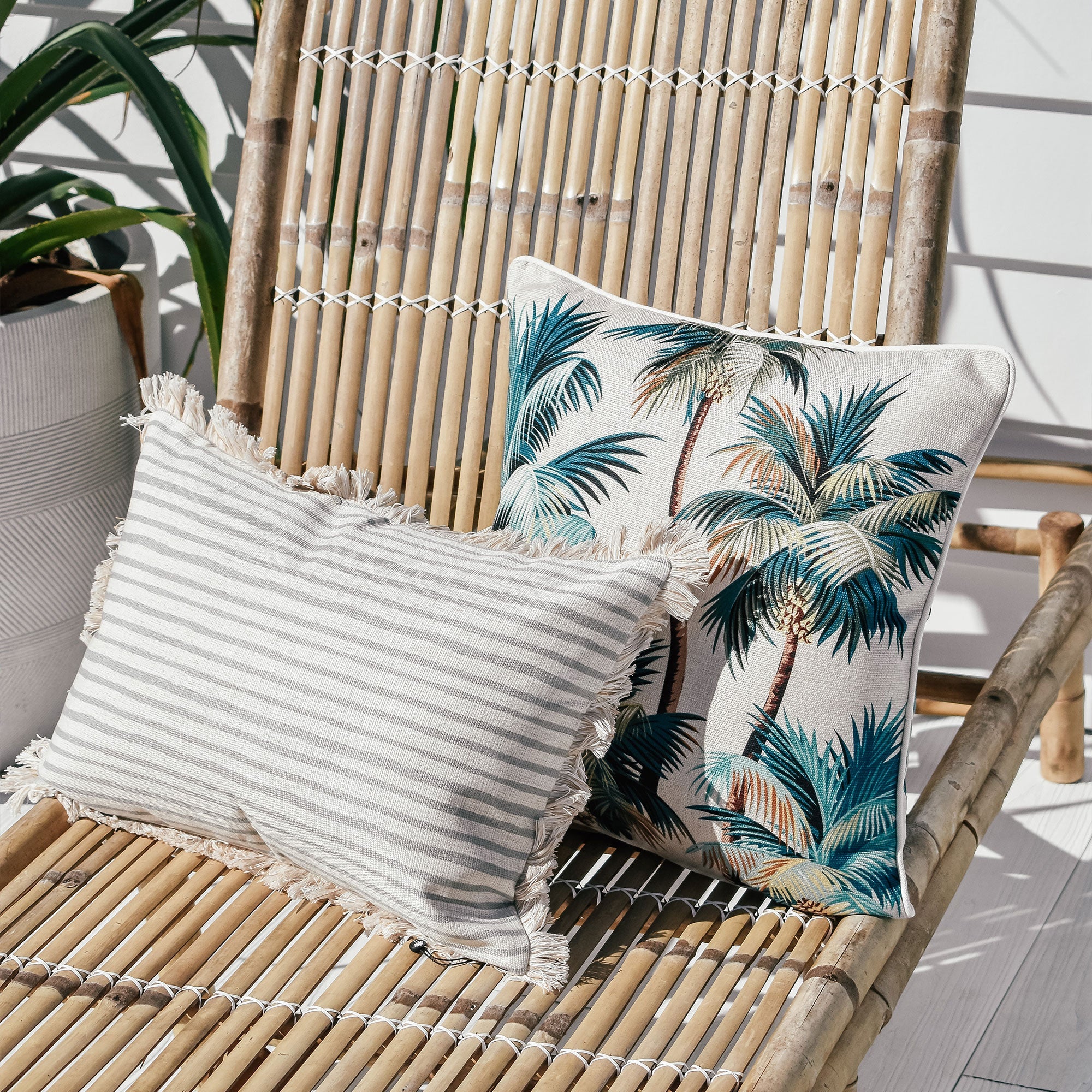 Cushions & Throws: Cushion Cover-With Piping-Palm Trees Natural-45cm x 45cm