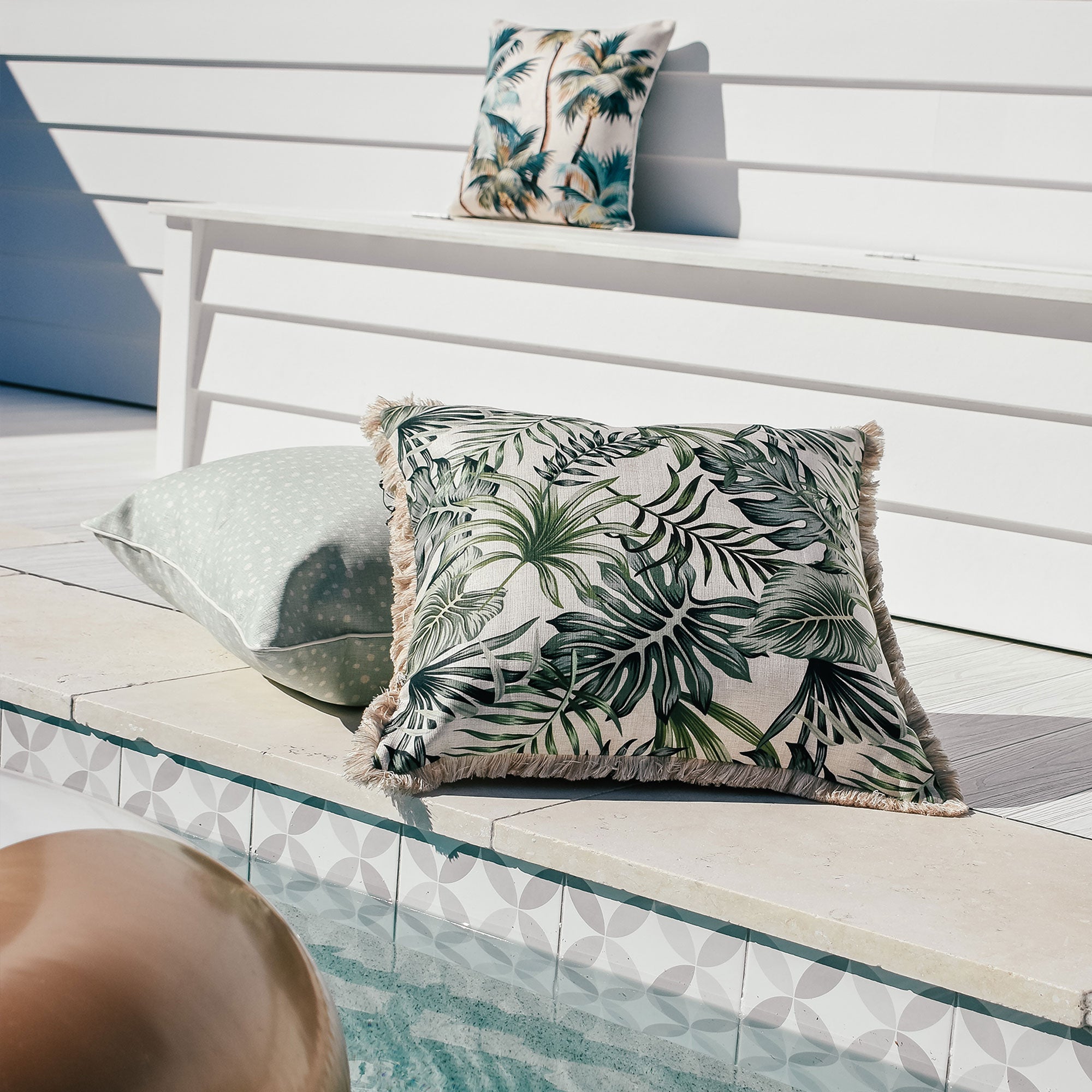 Cushions & Throws: Cushion Cover-With Piping-Palm Trees Natural-45cm x 45cm