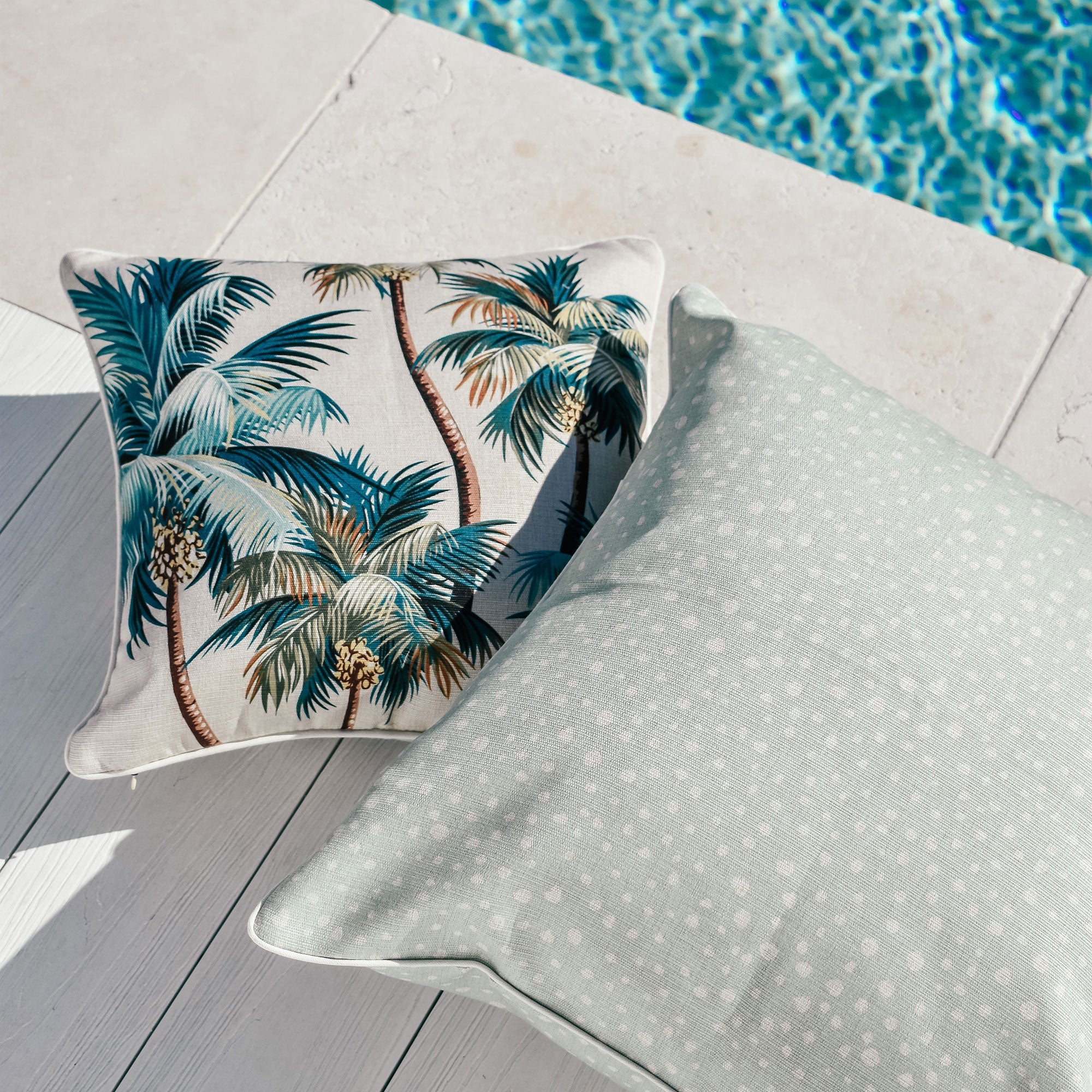Cushions & Throws: Cushion Cover-With Piping-Palm Trees Natural-45cm x 45cm