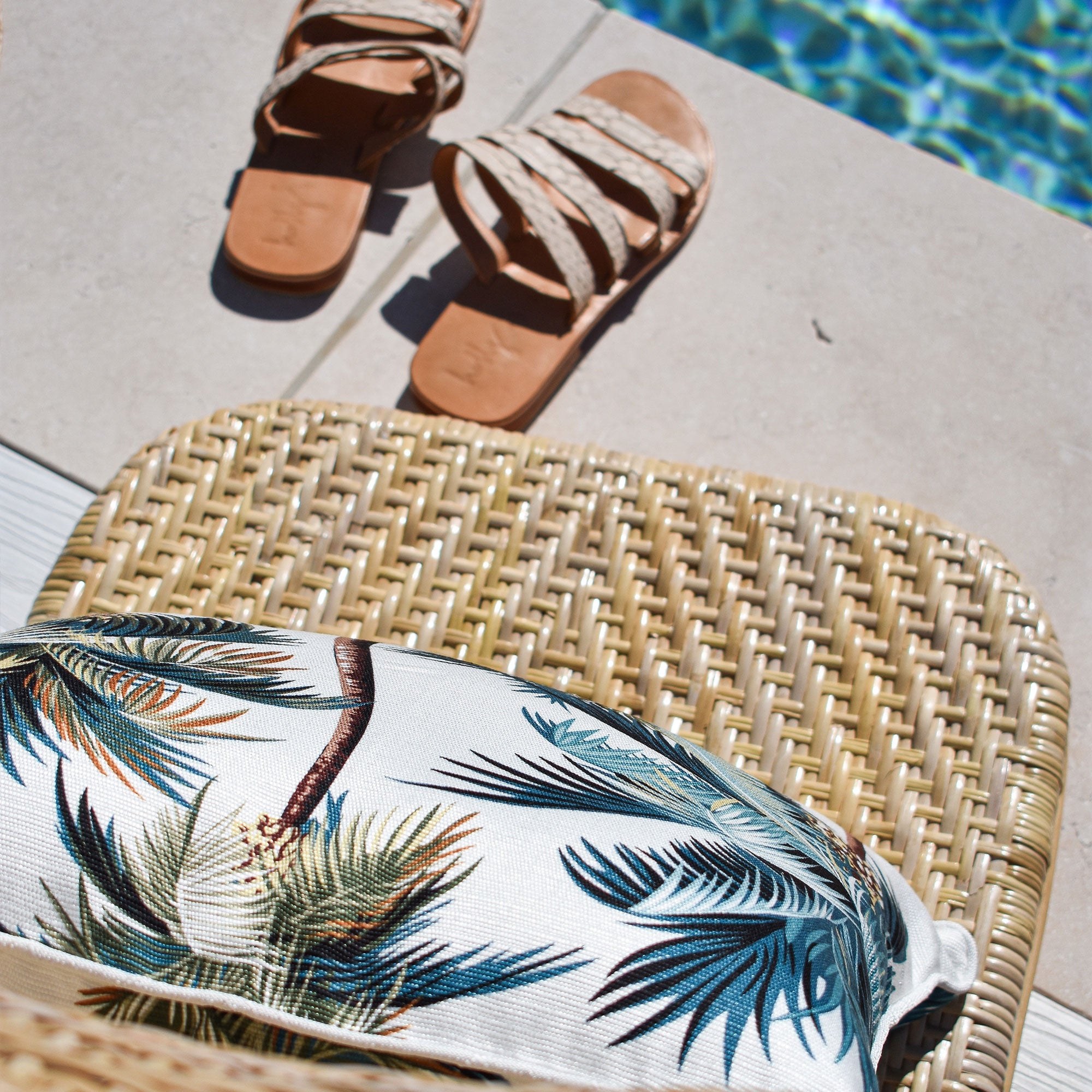 Cushions & Throws: Cushion Cover-With Piping-Palm Trees White-35cm x 50cm