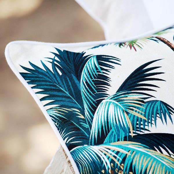 Cushions & Throws: Cushion Cover-With Piping-Palm Trees White-35cm x 50cm