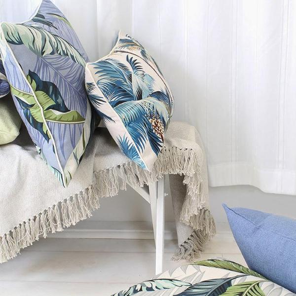 Cushions & Throws: Cushion Cover-With Piping-Palm Trees White-35cm x 50cm