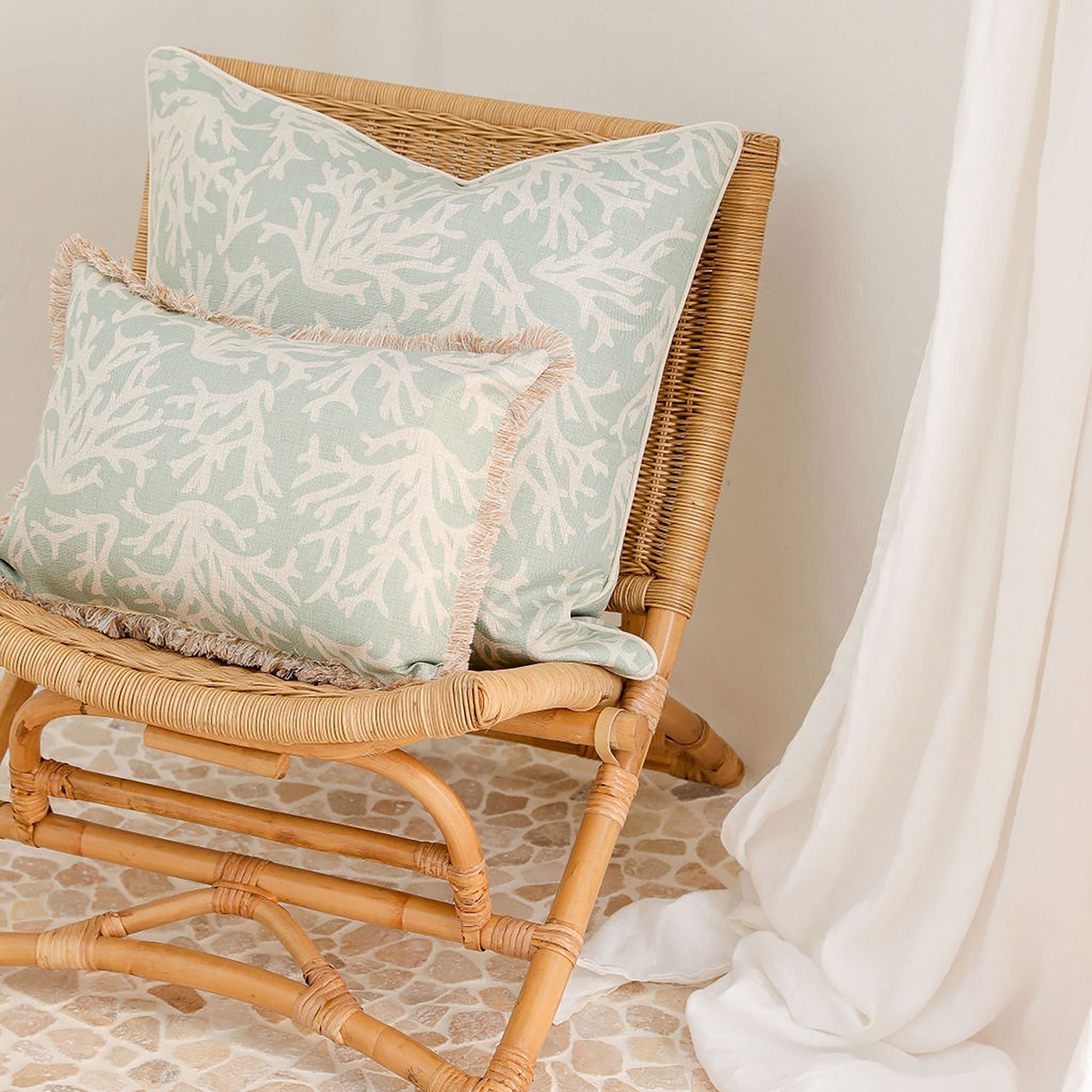 Boating Accessories: Cushion Cover-With Piping-Coastal Coral Seafoam-60cm x 60cm