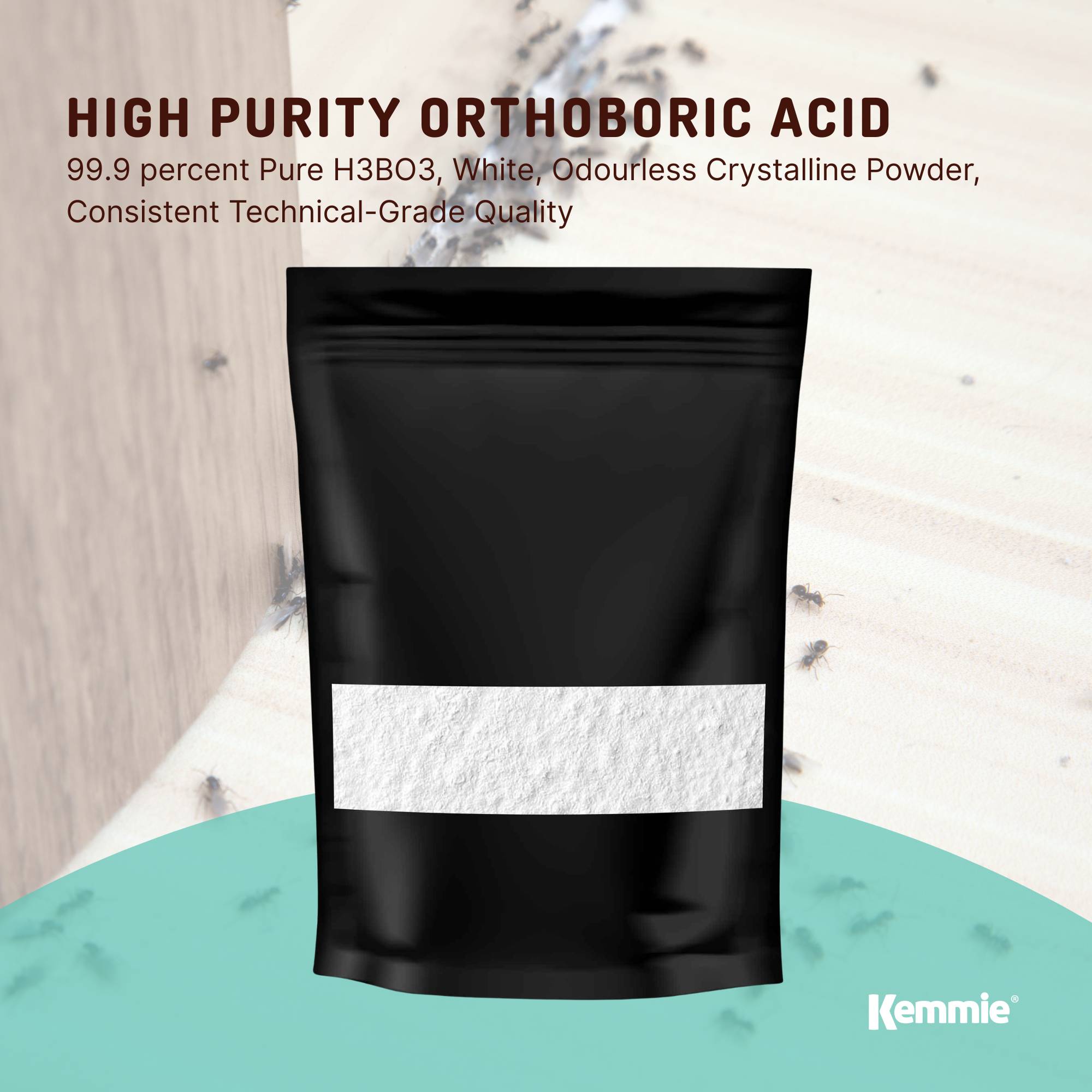 Kemmie 1Kg Boric Acid Powder 99.9% Pure - Soluble Orthoboric Acid H3BO3