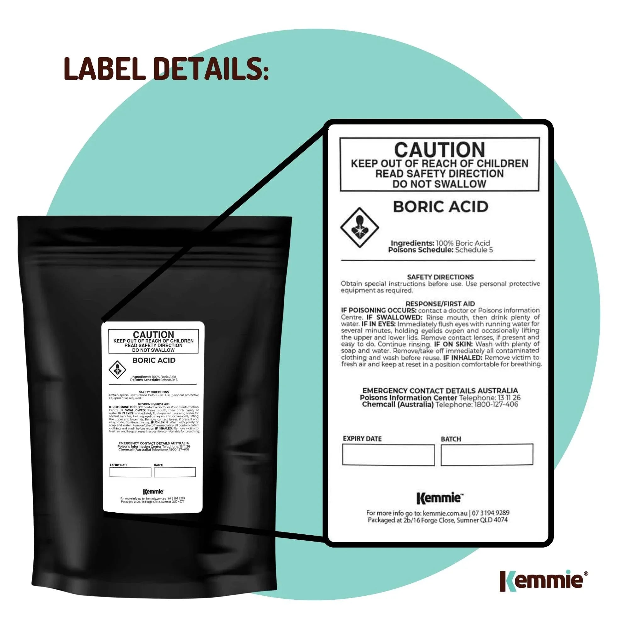 Kemmie 2Kg Boric Acid Powder 99.9% Pure - Soluble Orthoboric Acid H3BO3