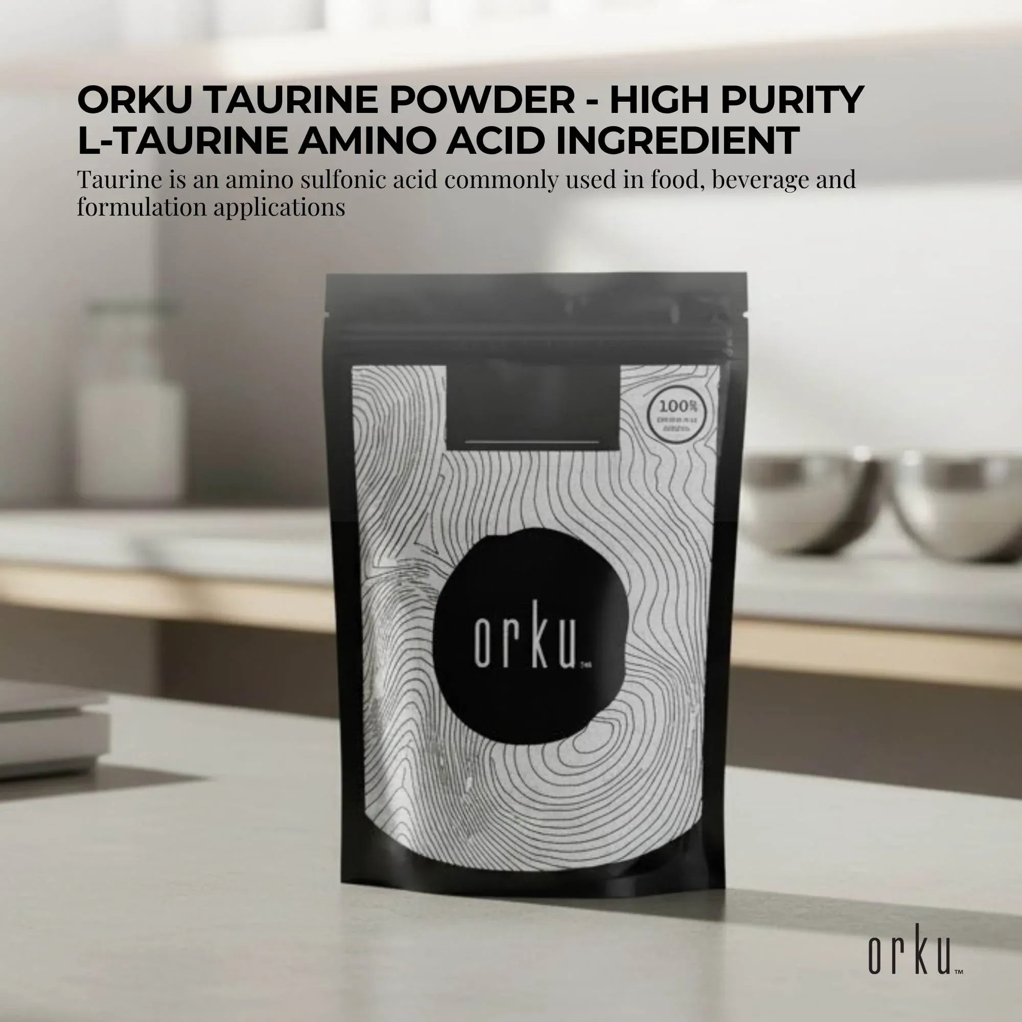 Orku 1Kg Taurine Powder - High Purity L-Taurine Amino Acid Ingredient